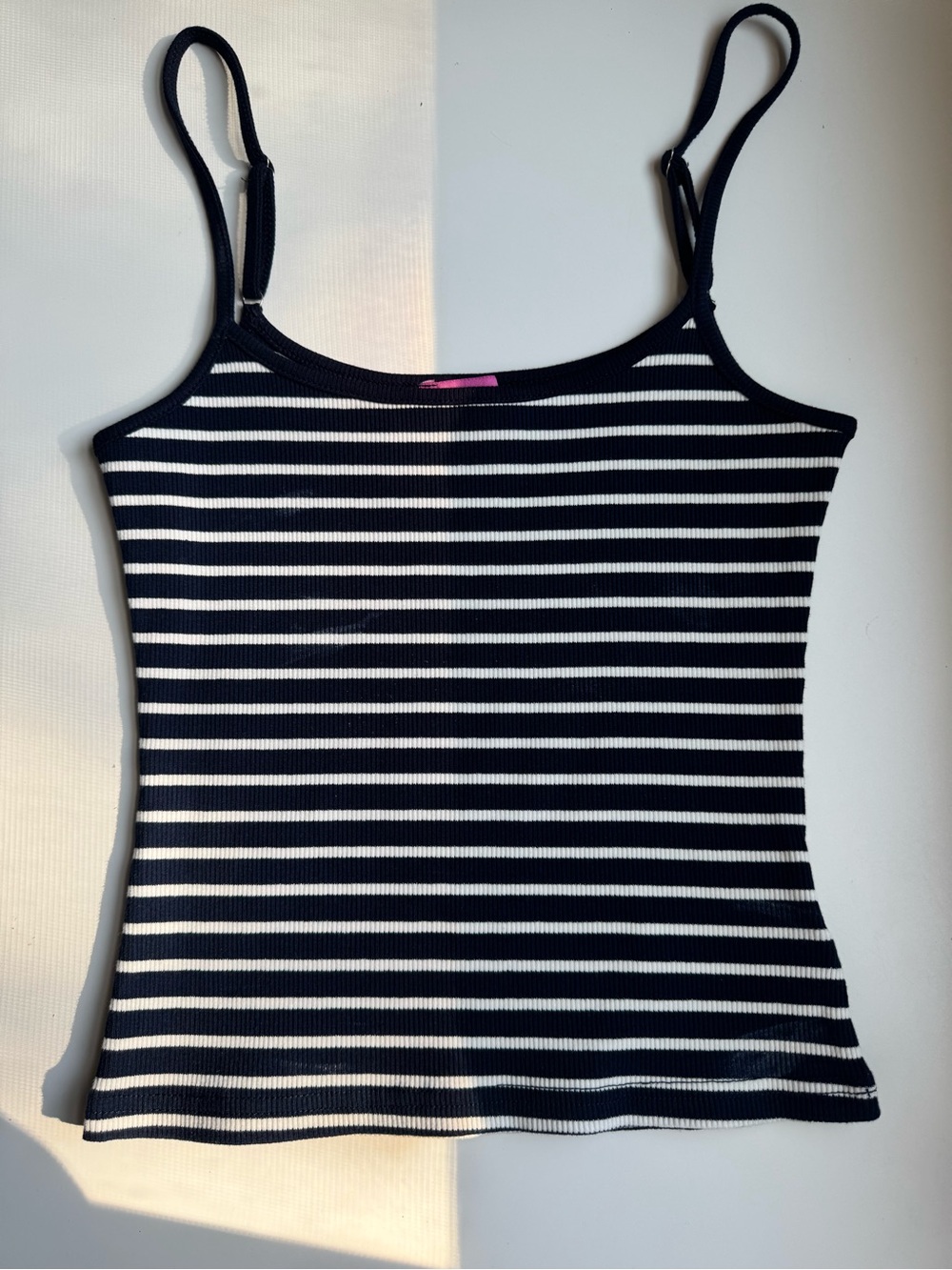 Edikted Stripped Ribbed Spaghetti Strap Tank Top - Navy & White